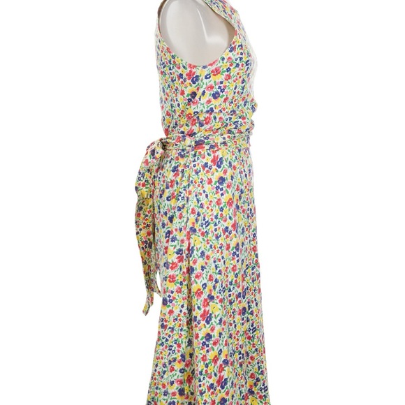 Vintage 90s Cambridge Spirit Sz S Multicolor Sleeveless Floral Belted Midi Dress - Picture 3 of 6